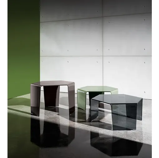 Tavolino 3 Feet in vetro curvo laccato o fumé di Sovet