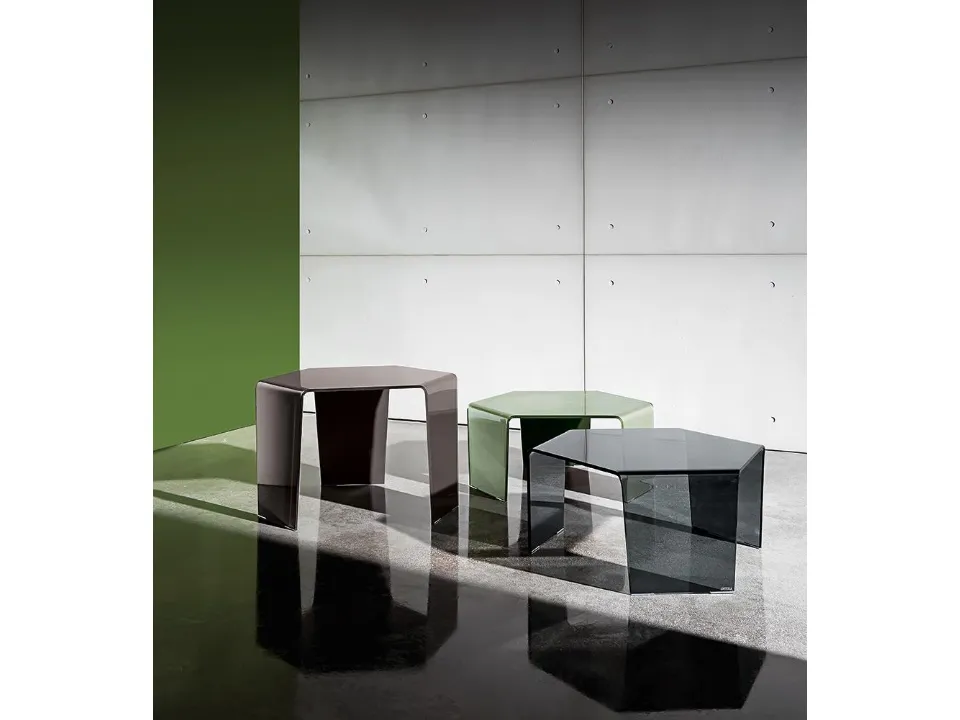 Tavolino 3 Feet in vetro curvo laccato o fumé di Sovet