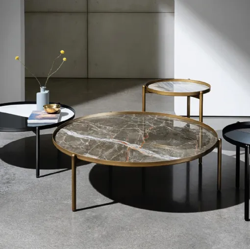 Tavolini Campos con top in ceramica o specchio e base in metallo di Sovet