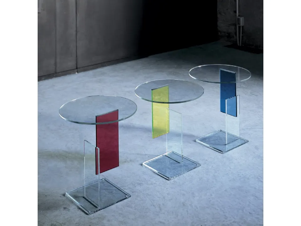 Tavolino Don Gerrit in cristallo trasparente extralight con un inserto di cristallo trasparente colorato blu, giallo o rosso di Glas Italia