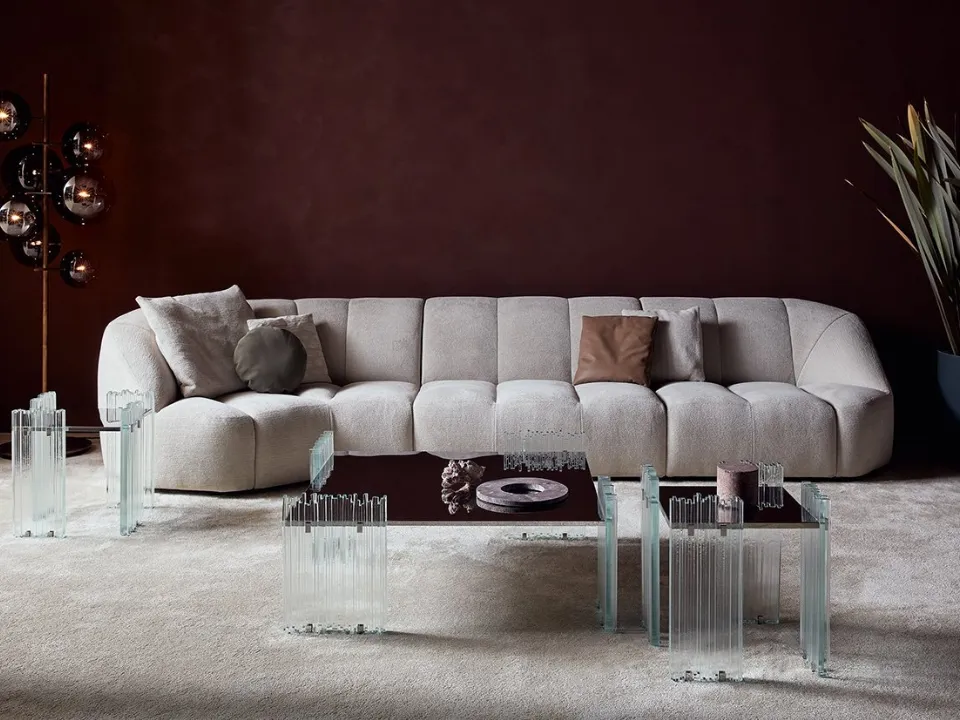 Tavolino Mirage in acciaio con gambe in cristallo di Gallotti&Radice