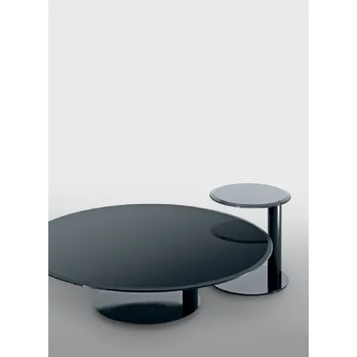 Tavolino rotondo in cristallo retroverniciato con struttura in metallo Oto Mini di Gallotti&Radice