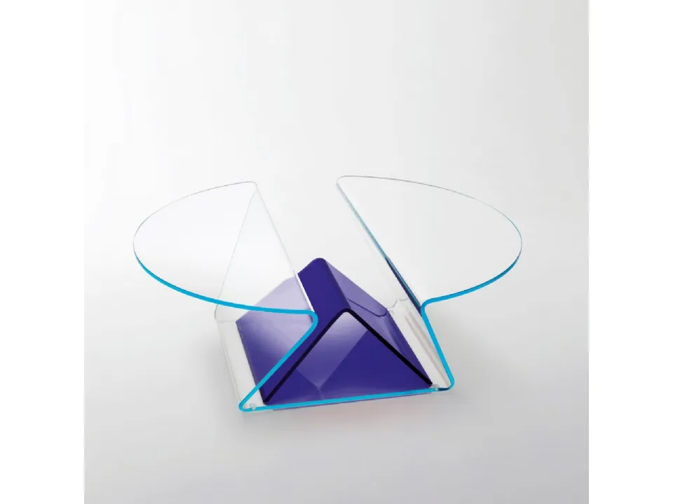 Tavolino Plissé in vetro trasparente extrachiaro con elemento centrale in vetro colorato di Glas Italia