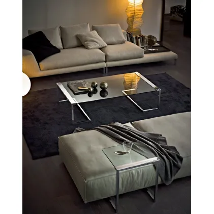 Tavolino Sir T32 con piano in cristallo e struttura in ottone cromato di Gallotti&Radice