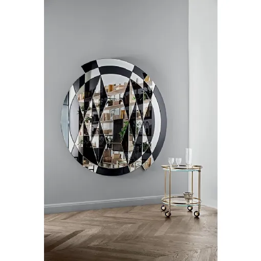 Specchio con inserti in cristallo retroverniciato nero brillante Black & White Beat di Gallotti&Radice