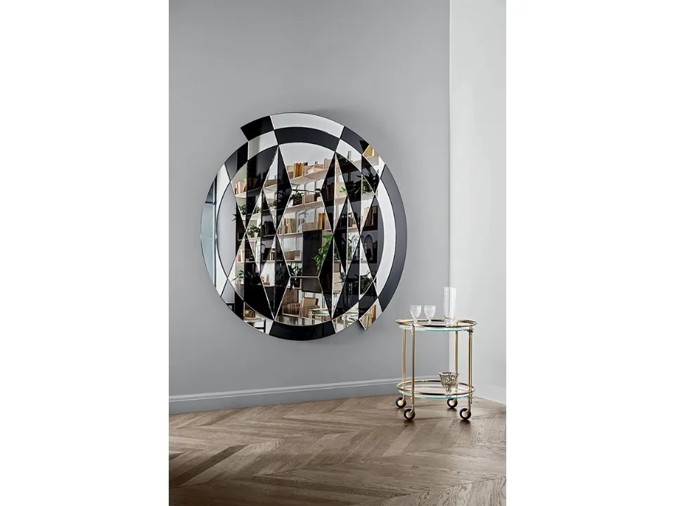 Specchio con inserti in cristallo retroverniciato nero brillante Black & White Beat di Gallotti&Radice