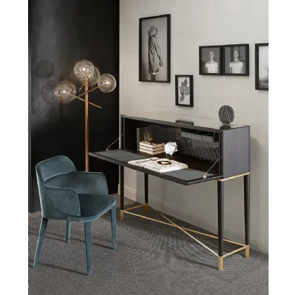 Secrétaire Tama in frassino tinto nero con interno rivestito in pelle di Gallotti&Radice