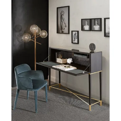 Secrétaire Tama in frassino tinto nero con interno rivestito in pelle di Gallotti&Radice