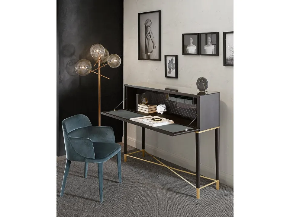 Secrétaire Tama in frassino tinto nero con interno rivestito in pelle di Gallotti&Radice