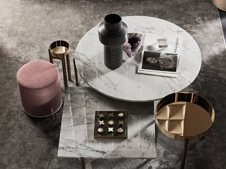 Tavolino Twelve con top in marmo o ottone e base in ottone di Gallotti&Radice