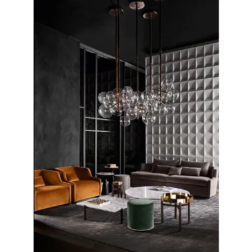 Lampada a sospensione Bolle in vetro soffiato con parti metalliche in ottone brunito di Gallotti&Radice