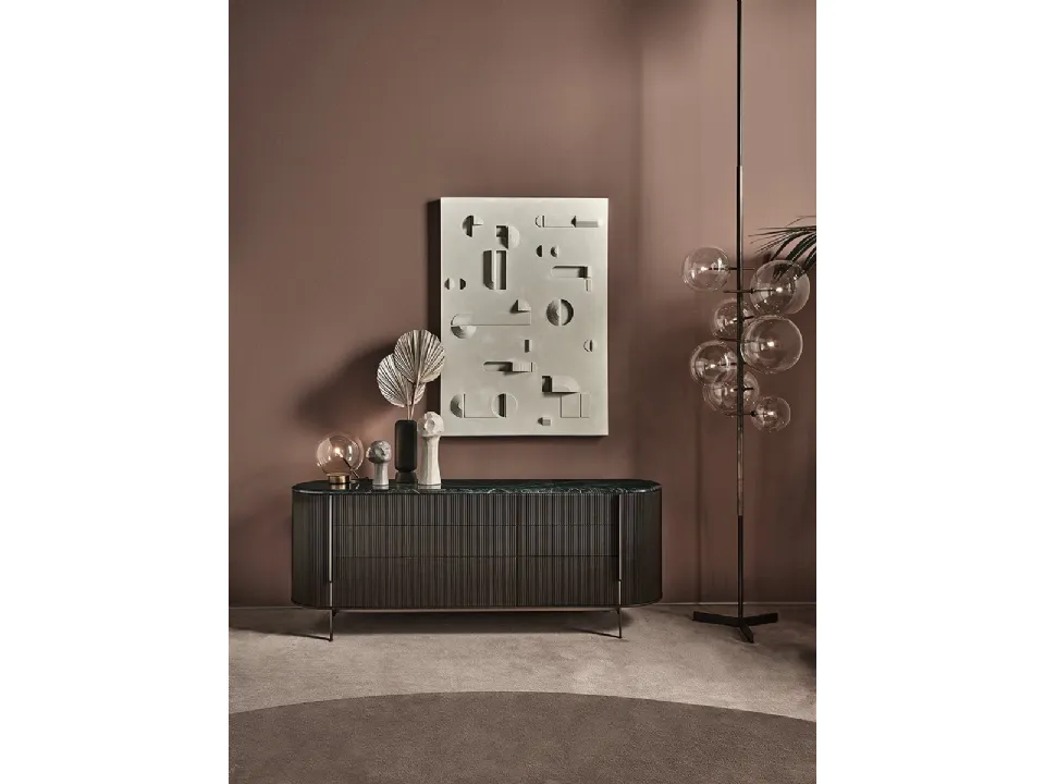 Lampada da terra Bolle Verticale in cristallo trasparente soffiato a bocca con parti metalliche in ottone brunite a mano di Gallotti&Radice