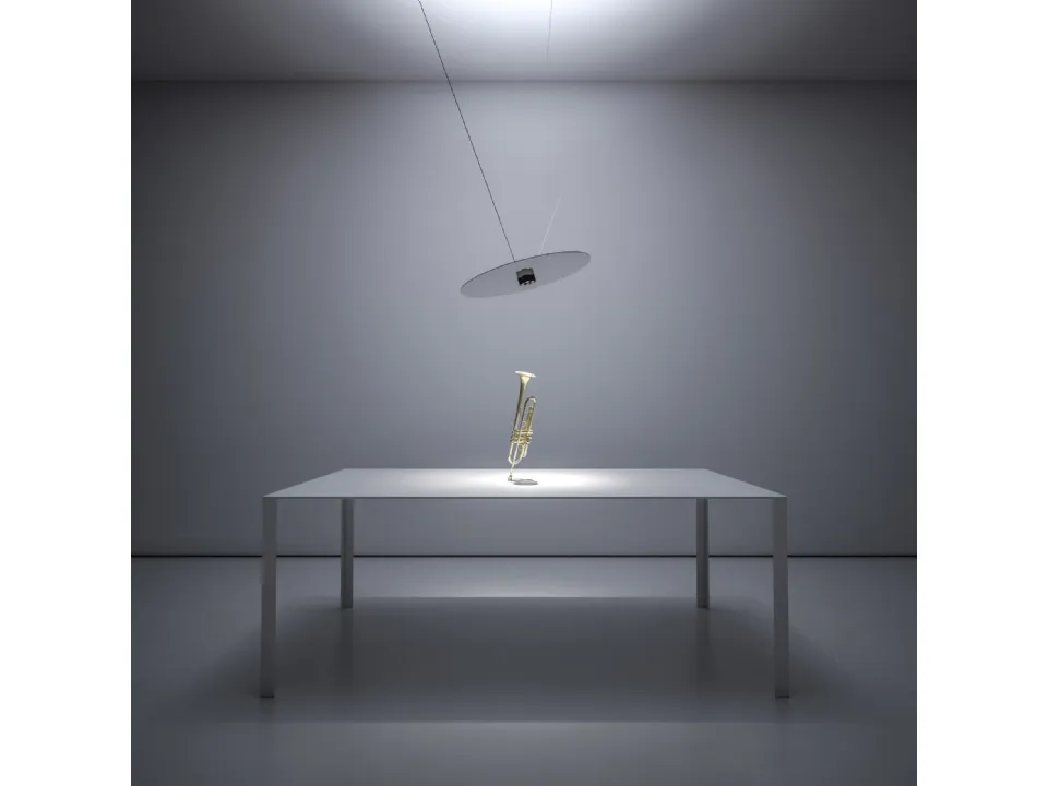 Lampada con specchio circolare sospeso Cartesio di Davide Groppi