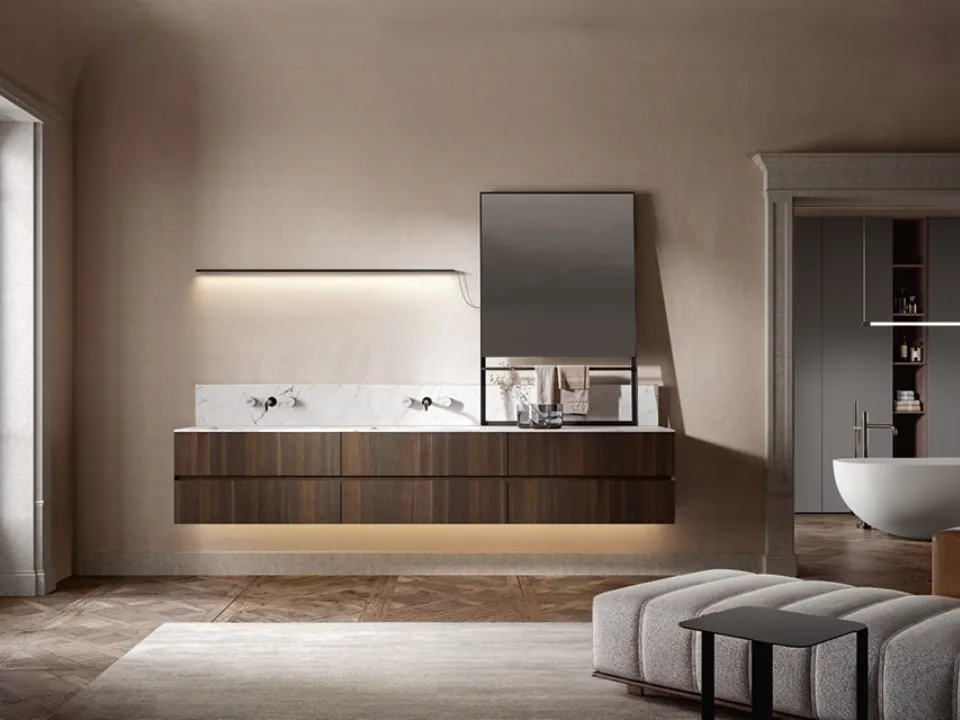 Mobile da Bagno sospeso Artemide 01 in rovere termotrattato di Edoné