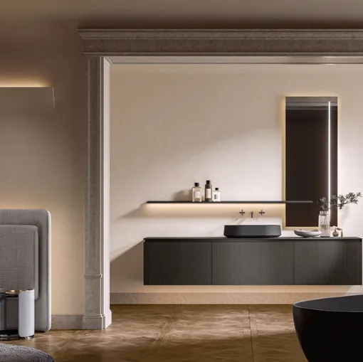Mobile da Bagno sospeso Artemide 04 in nobilitato rovere timut di Edoné
