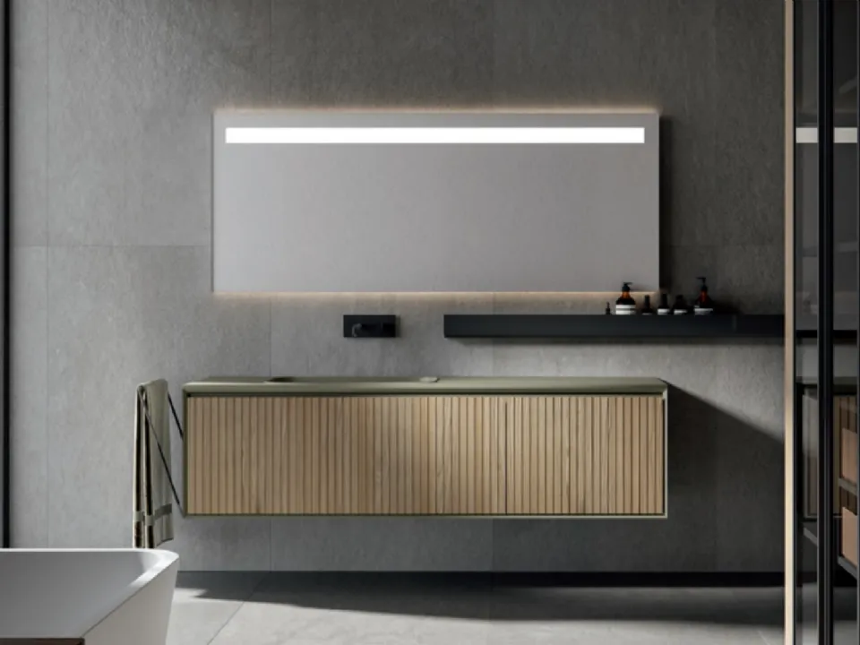 Mobile da Bagno sospeso moderno in Rovere con texture Veneziana naturale Crio di Edoné
