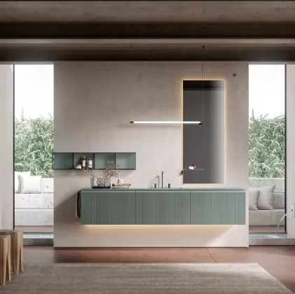 Mobile da Bagno sospeso Eros 03 in polimerico cannettato laccato lago di Edoné
