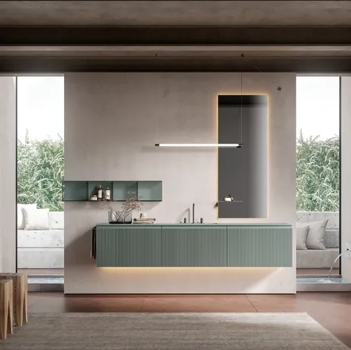 Mobile da Bagno sospeso Eros 03 in polimerico cannettato laccato lago di Edoné