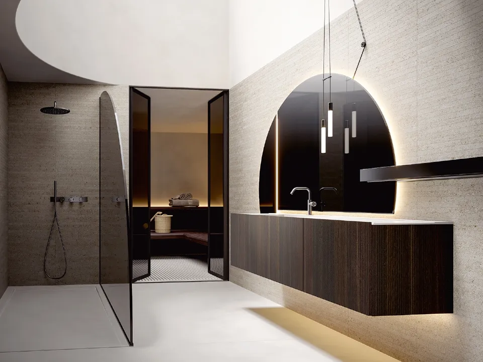 Mobile da Bagno sospeso Hexis 2336 in nobilitato Rigato Chia di Edoné