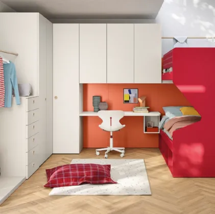 Cameretta a soppalco con scrivania Kids space 18 in melaminico di Nidi