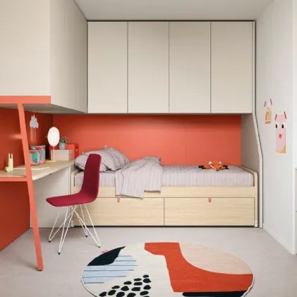 Cameretta a ponte con scrivania Kids space 26 in melaminico di Nidi