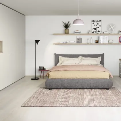 Cameretta componibile con letto matrimoniale in tessuto imbottito, scrivania e mensole Next space 08 di Nidi