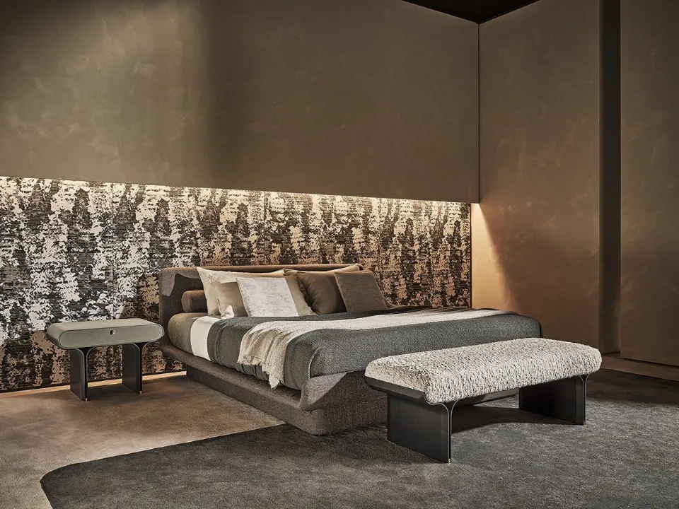 Comodino di design in frassino con top in pelle Stami Night di Gallotti&Radice