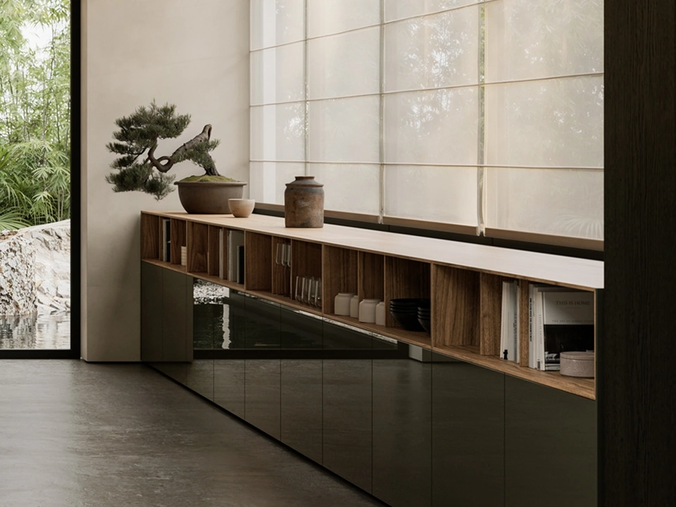 Libreria LT40 in laccato lucido e legno di Lema