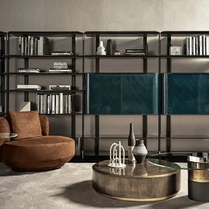 Libreria componibile a muro Syil in laccato lucido con ripiani in vetro di Gallotti&Radice