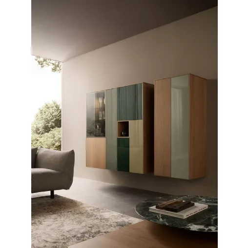 Mobile sospeso Sistema LT40 Mix Laccati lucidi e legno di Lema