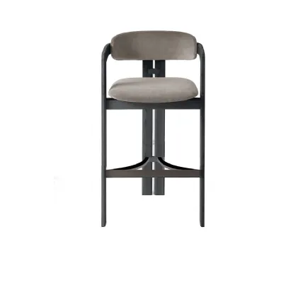 Sgabello 0419 con struttura in massello di frassino curvato tinto nero poro aperto con schienale e seduta rivestiti in tessuto di Gallotti&Radice