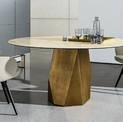 Tavolo rotondo Deod con top in ceramica e base in metallo brunito di Sovet