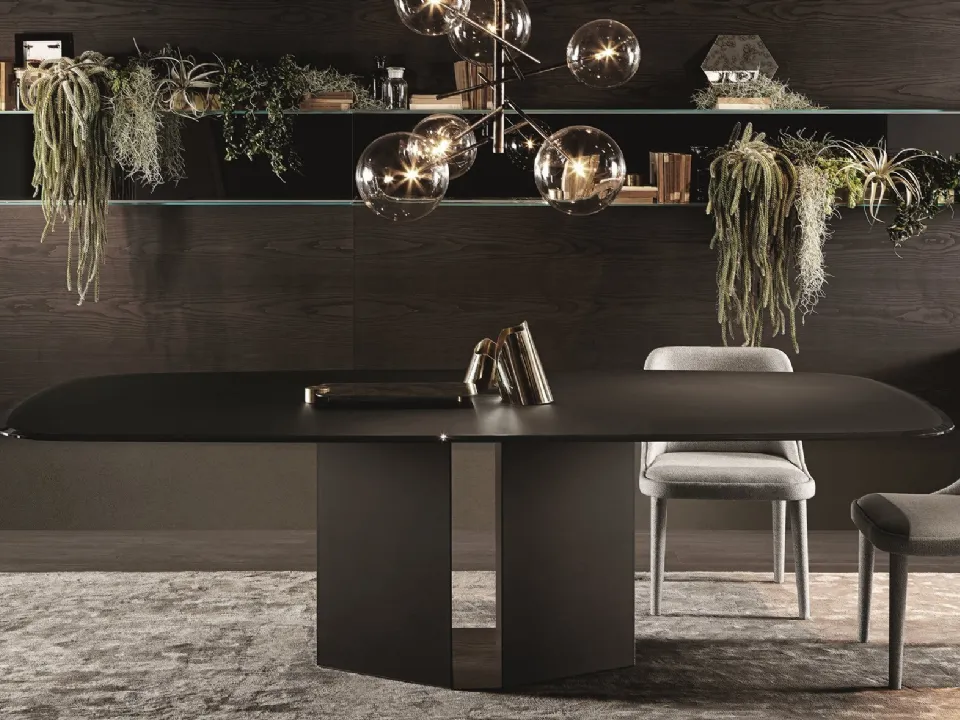 Tavolo con top in cristallo e gambe in legno rivestite in cristallo Ey1 di Gallotti&Radice