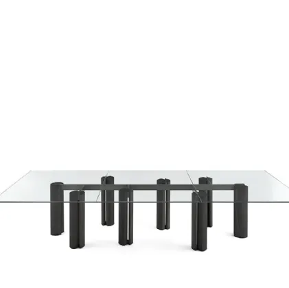 Tavolo Simpòdio System W in cristallo con base in massello di frassino di Gallotti&Radice