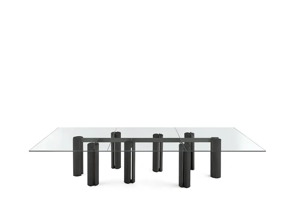 Tavolo Simpòdio System W in cristallo con base in massello di frassino di Gallotti&Radice