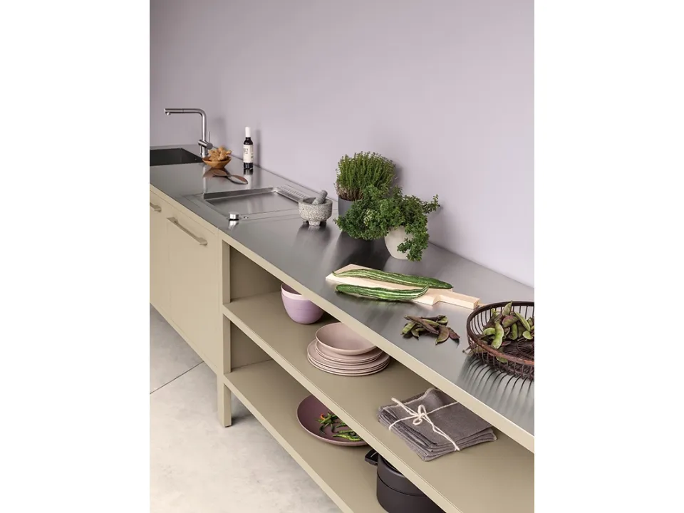 Cucina Moderna lineare per esterni Frame Outdoor Sand in metallo di Fantin