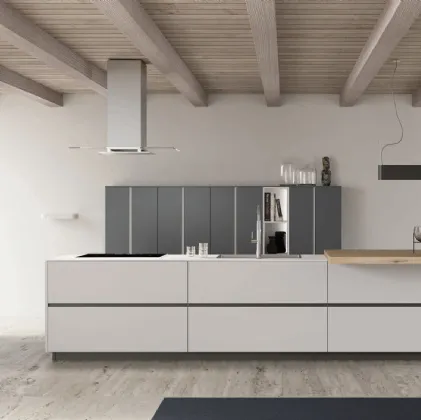 Cucina Moderna M2 Linea Grigio Efeso con penisola in Quercia Tavolato di Meson's Cucine
