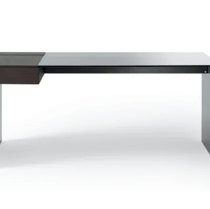 Scrivania operativa in cristallo con piano retroverniciato e cassetto in frassino Air Desk W di Gallotti&Radice