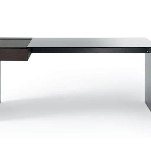 Scrivania operativa in cristallo con piano retroverniciato e cassetto in frassino Air Desk W di Gallotti&Radice