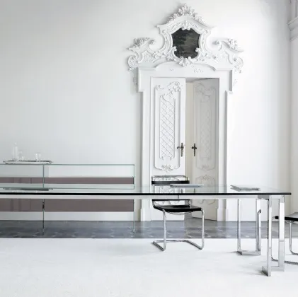 Scrivania operativa in cristallo con struttura in acciaio inox Lord di Gallotti&Radice