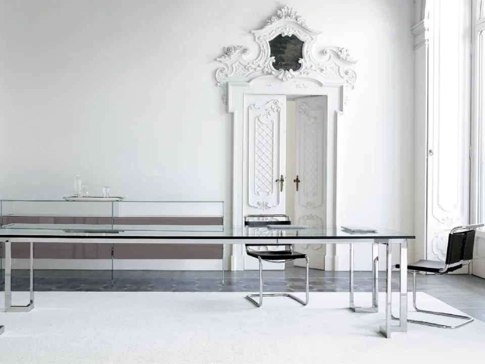 Scrivania operativa in cristallo con struttura in acciaio inox Lord di Gallotti&Radice