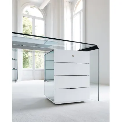 Cassettiera President in laccato bianco e cristallo di Gallotti&Radice